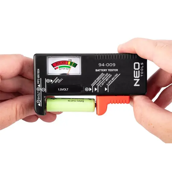 NEO tester baterií a akumulátorů 1,5V - 9V, včetně knoflíkových baterií, 94-009