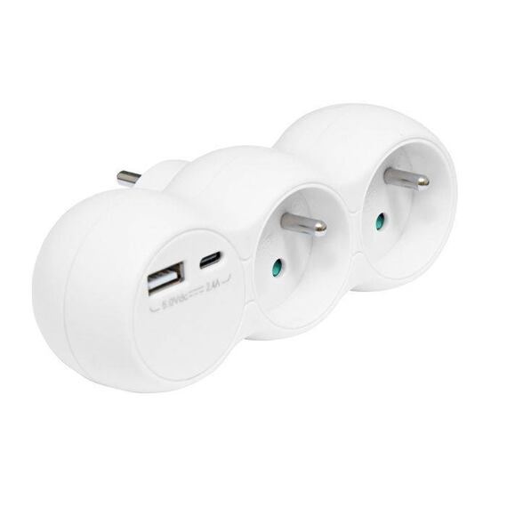 ECOLITE rozbočka 2* kulatá v řadě + 1*USB, 1*USB-C, XQBZ-01/3