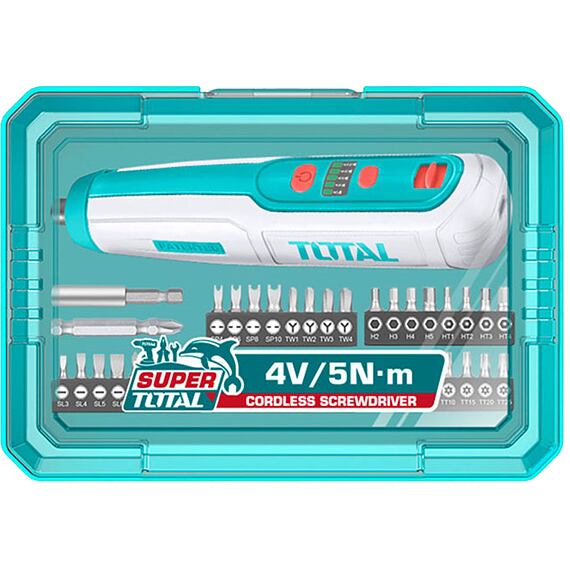 TOTAL šroubovák AKU mini, 4V, USB nabíjení, se sadou bitů, 5Nm, 260 ot./min., TSDLI04062