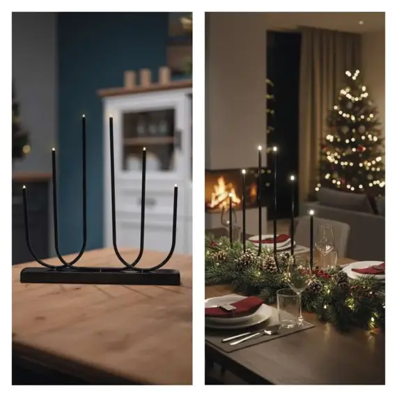 EMOS LED svícen 6 LED kovový černý, 40cm, 2*AA, teplá bílá, DCAW24