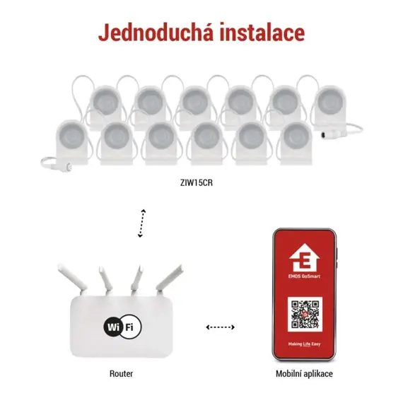 EMOS GoSmart LED bodové svítidlo - řetěz 255 cm, 12 dílů, 7 W, RGBIC+CCT, stmívatelné, WiFi, ZIW15CR