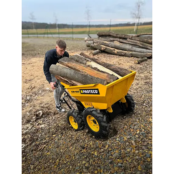 PROTECO motorový přepravník - DUMPER s radlicí na sníh, 6,5HP, 4x4, 400kg, 240l, 51.03-KM-400-RAD