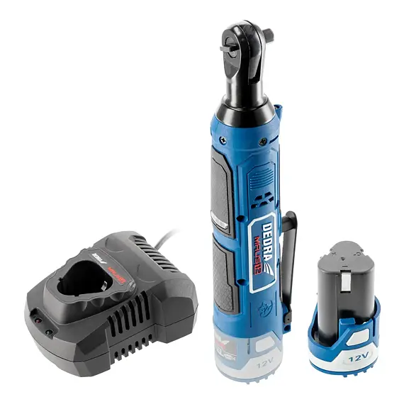 DEDRA aku úhlová ráčna 12V/2Ah, 3/8", 45Nm, 300 ot./min., nabíječka DED7302, DED7310T11