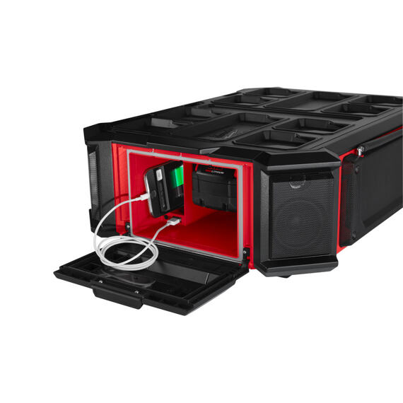 MILWAUKEE M18 PRCDAB+0 aku rádio PACKOUT 18V, DAB+, AM/FM, BlueTooth, funkce nabíječky přes USB port