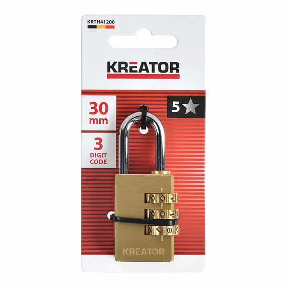 KREATOR zámek visací 30mm, 3-místný číselný kód, KRTH41208