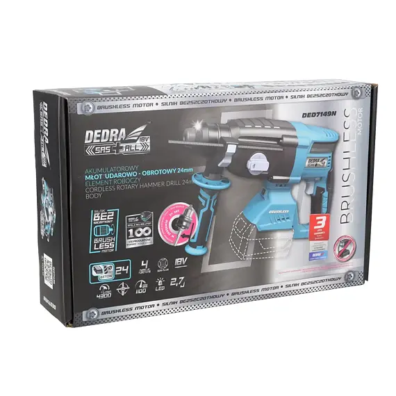 DEDRA aku kombinované kladivo SDS+, 18V, 2,7J, bez baterie, DED7149N