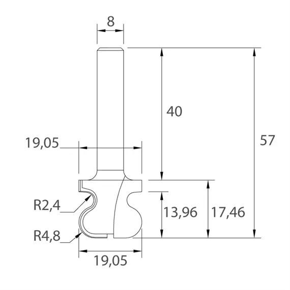 IGM M141 fréza na rukojeti - R2,4-4,8 D19,05*17,46 L57 S=8 HW, M141-00181