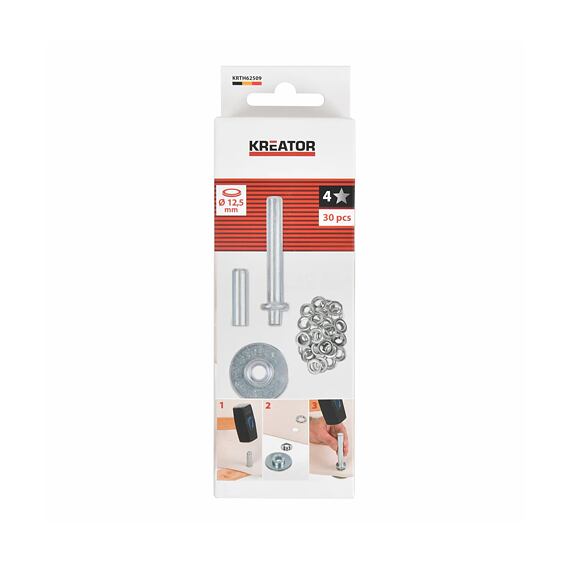 KREATOR nýtovací nástroj 12,5mm + 30ks nýtovací kroužky 12,5mm, KRTH62509