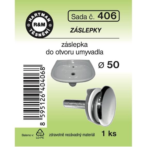 HARTMAN chromovaná umyvadlová záslepka průměr 50mm, sada č. 406