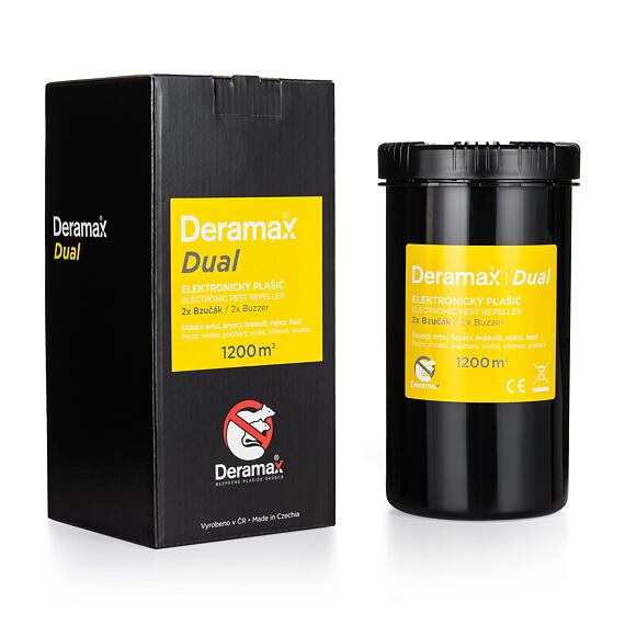 DERAMAX Dual vibračný elektronický plašič, (krtci, hraboše, hady), kruh 40m, zdroj 4 * veľké mono