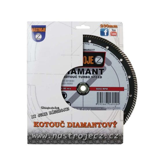 NÁSTROJE CZ diamantový kotouč TURBO SPEED 230*2*22,2mm, staveb. materiály, žula, dlažba IM-DK-TK230