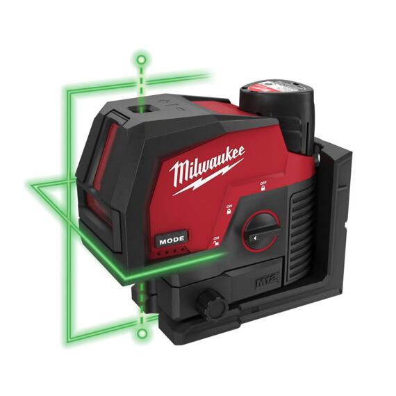 MILWAUKEE M12 CLLP-0C křížový liniový laser 12V, ZELENÝ, dosah 38m (s detektorem 50m), bez baterie