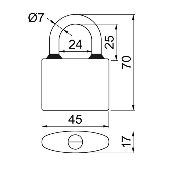 RICHTER zámky visací OVAL.45, set 3ks. SU, na 1 klíč