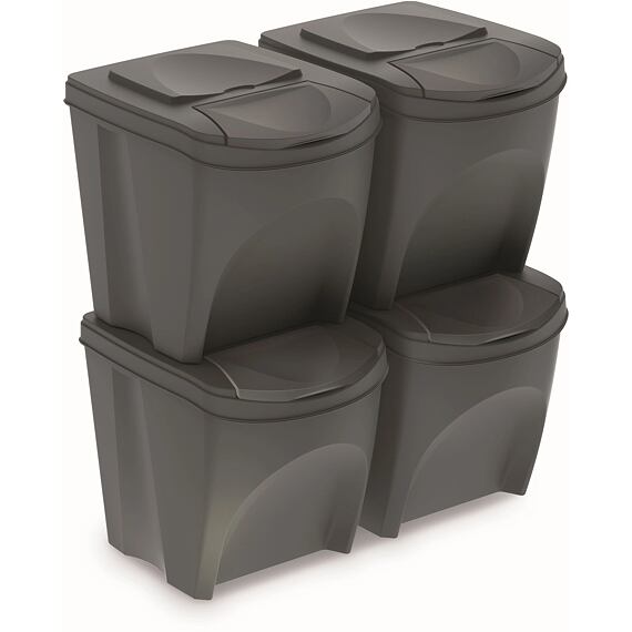 koš na tříděný odpad SORTIBOX 4*25l, PH, stohovatelný, šedý