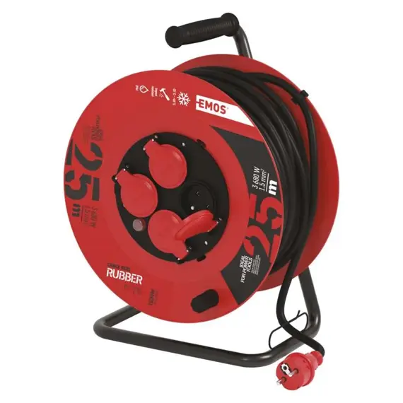 EMOS kabel 230V prodlužovací 25m/4Z guma 3*1,5mm buben IP44 P084251