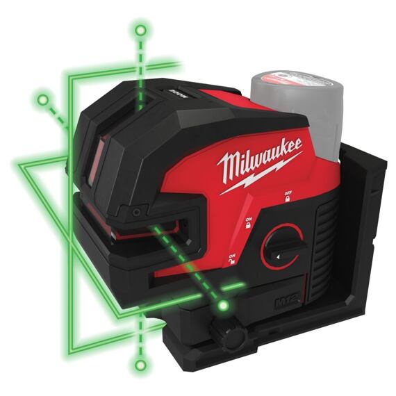 MILWAUKEE M12 CLL4P-0C křížový liniová laser ZELENÝ, samonivelace, 38m/100m s detektorem, 4933479202