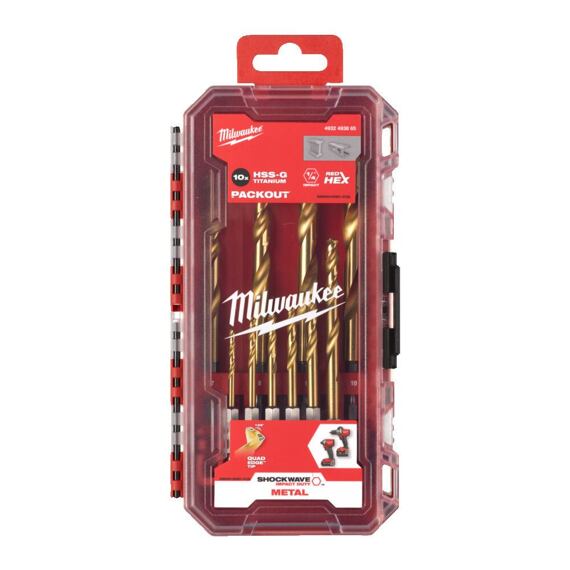 MILWAUKEE 4932493865 sada vrtáků do oceli RED HEX SWave 10-dílná, HSSG-Tin, PH pouzdro 