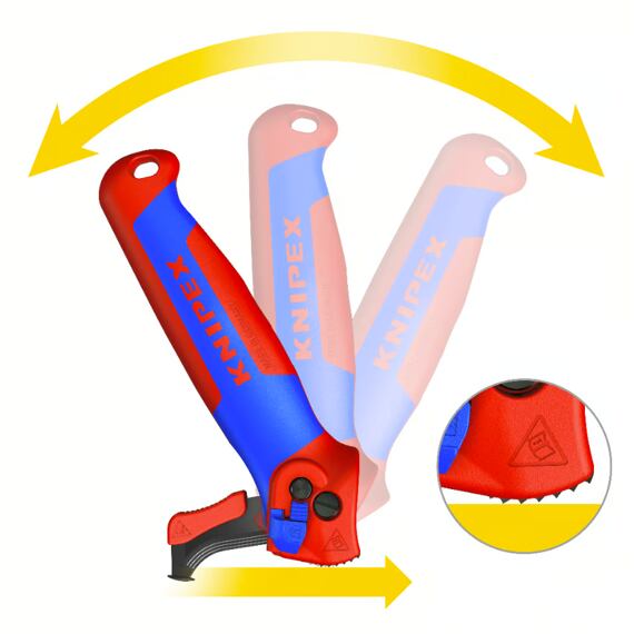 KNIPEX odizolovávací nůž s vodící patkou s funkcí ráčny, polohovatelný a složitelný, 1650145SB