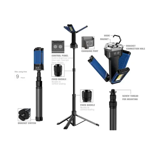 DEDRA LED lampa multifunkční skládací, 4500lm, 3 světelné hlavy, dvě barvy světla, L1069