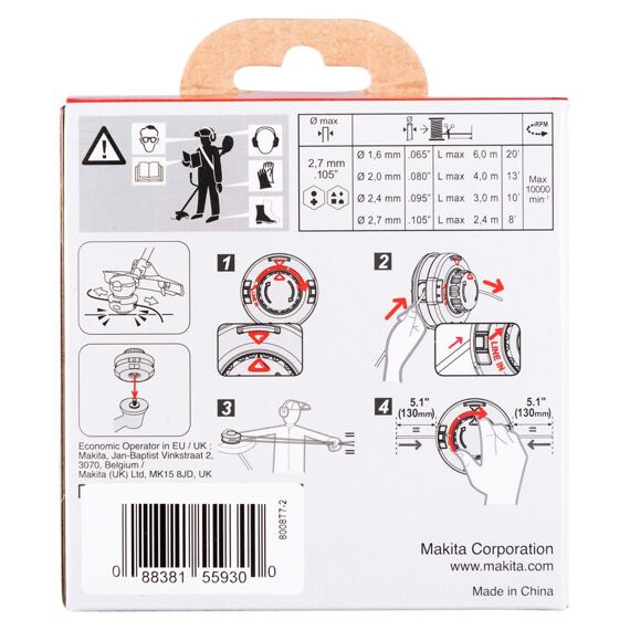 MAKITA 191D92-5 strunová hlava poloautomatická 2,0mm, návin 4m, závit M8x1,25RH