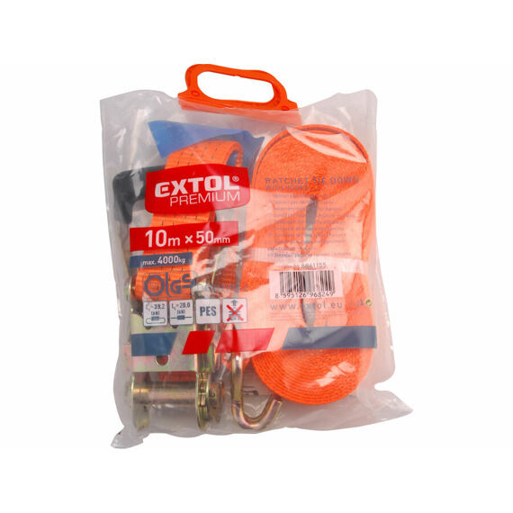EXTOL Premium popruh upínací ráčnový s háky, 10m*50mm, 4000kg, 100% polyester, 8861155
