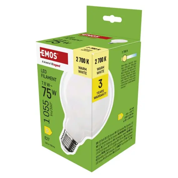 EMOS LED žárovka Filament G95, E27 7,8 W (75 W), 1055 lm, teplá bílá 