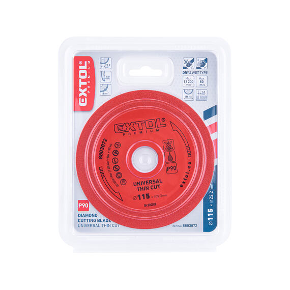 EXTOL Premium diamantový kotouč 115*22,2*1,2mm EXTRA tenký, (keramika, sklo, křišťál), 8803072