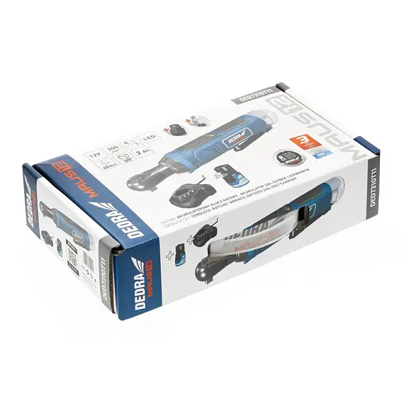 DEDRA aku úhlová ráčna 12V/2Ah, 3/8", 45Nm, 300 ot./min., nabíječka DED7302, DED7310T11