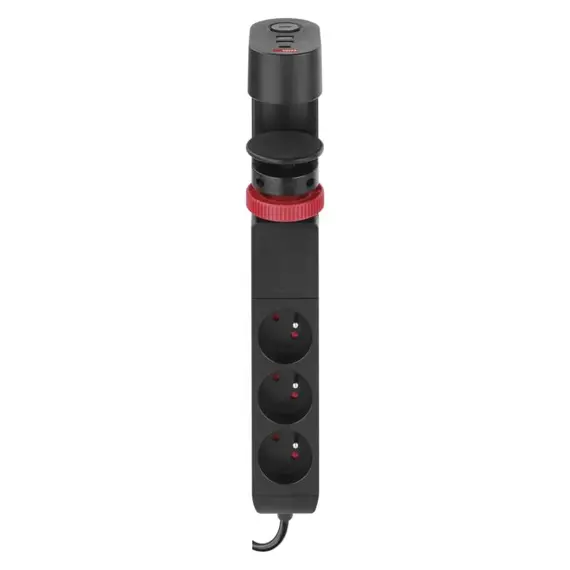 EMOS prodlužovací kabel 1,5m, 3 zásuvky, vypínač, uchycení na stůl, USB, černý, PVC, 1,5mm2 P1311PD