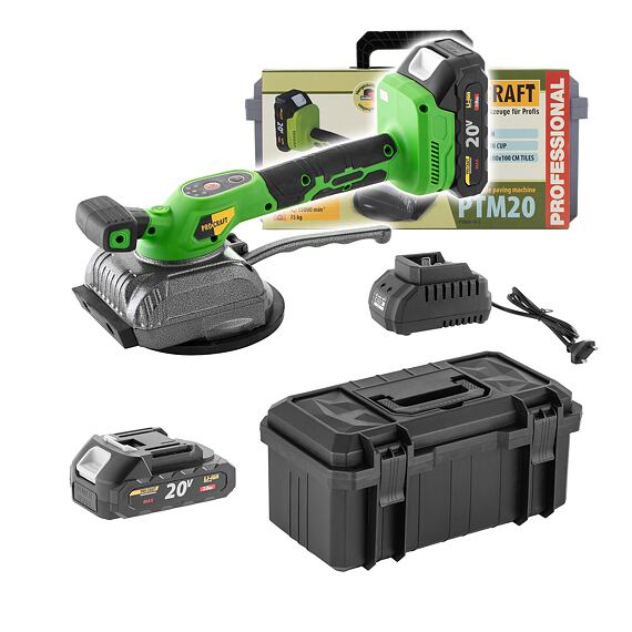 PROCRAFT PTM20-1b-c aku vibrační přísavka na sklo a dlažbu 20V/2Ah, nosnost 75kg, KUFR