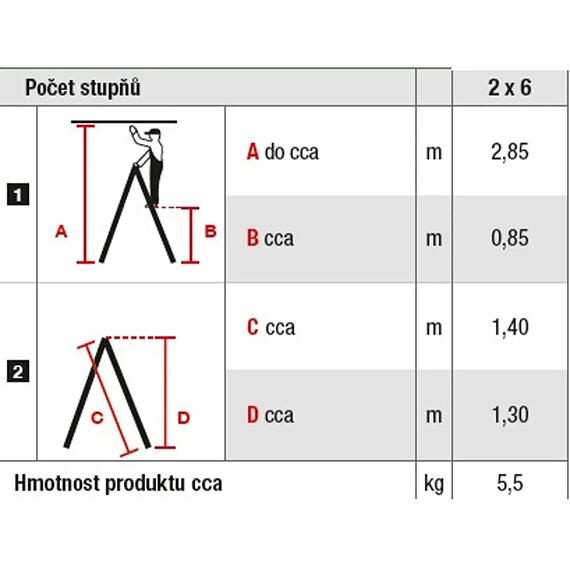 KRAUSE schůdky Al 6 oboustranné 130cm, nosnost 150kg 10.66-2-06-OB