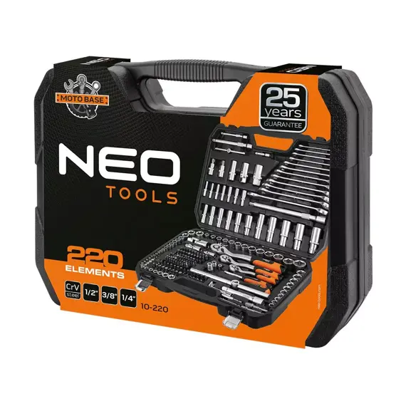 NEO gola sada 1/2"+3/8"+1/4", 220-ti dílná, OP klíče, 10-220