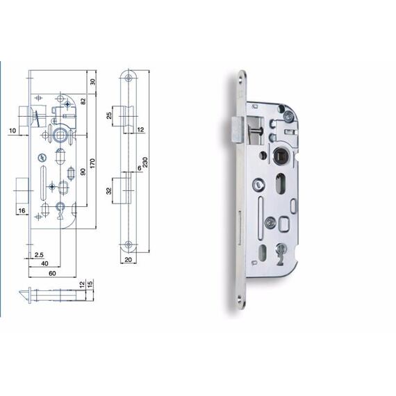 HOBES zámek zadlabací 01-15 90/60 P-L klíč Zn 498221
