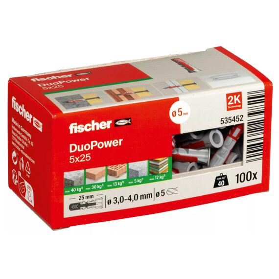 FISCHER hmoždinka DUOPOWER 5*25mm, 100ks 535452