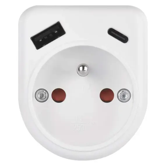 EMOS zásuvka rozbočovací 1*, 1*USB-A+1*USB-C, P0074