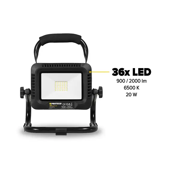 PROTECO svítilna aku 20W/20V, 1000/2000lm, bez baterie 51.10-AL-20-20