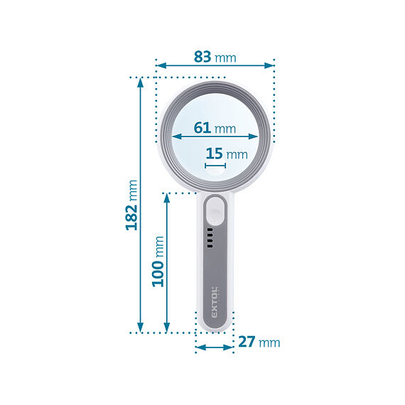 EXTOL LIGHT lupa se světlem, čočka 61mm, zvětšení 6* + 12*, 16 LED diod, USB-C nabíjení, 43163