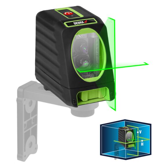 DEDRA křížovy laser ZELENÝ dosah 30m, +/- 2mm/10m, baterie 4*AA, MC0903
