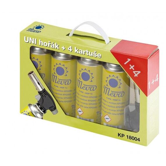 MEVA KP18004 UNI horák piezo + 4ks kartúš KP02002, spotreba 120g/hod