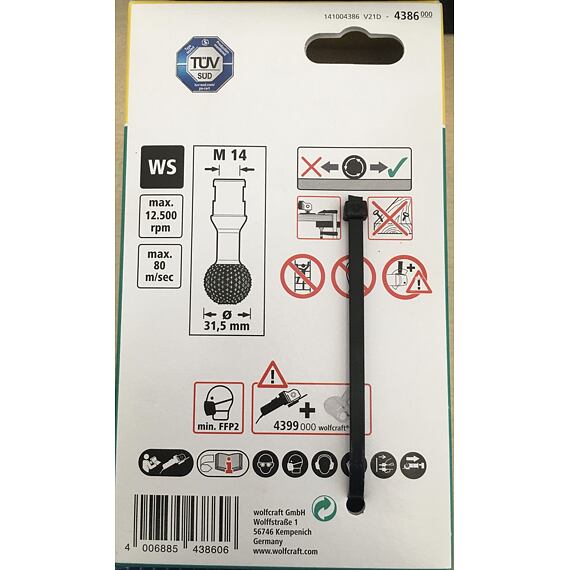 WOLFCRAFT rašpľa guľová pr.30mm, upnutie M14 pre uhlovú brúsku, 080-4386000