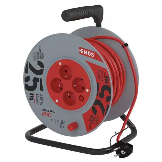 EMOS kabel 230V prodlužovací 25m/4Z PVC 3*1,5mm buben P19425