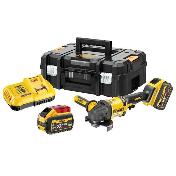 DeWalt DCG418X2 aku úhlová bruska 125mm, 54V/2*9Ah, FLEXVOLT, kufr TSTAK