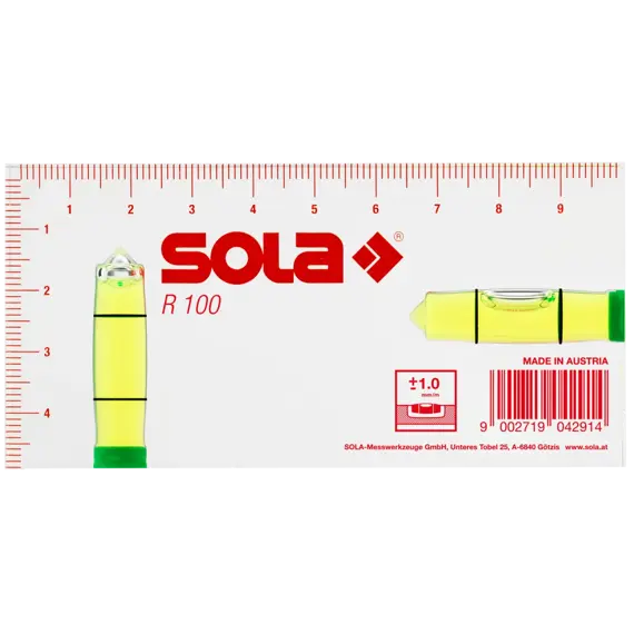 SOLA R100 vodováha kapesní, akrylové nerozbitné sklo, CNC frézované libely, 100/50/15mm