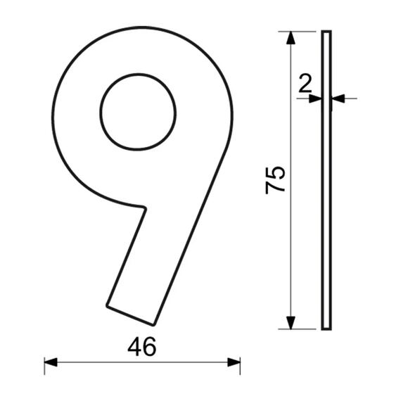 číslo domovní 9, 75mm, nerezové, ČERNÉ