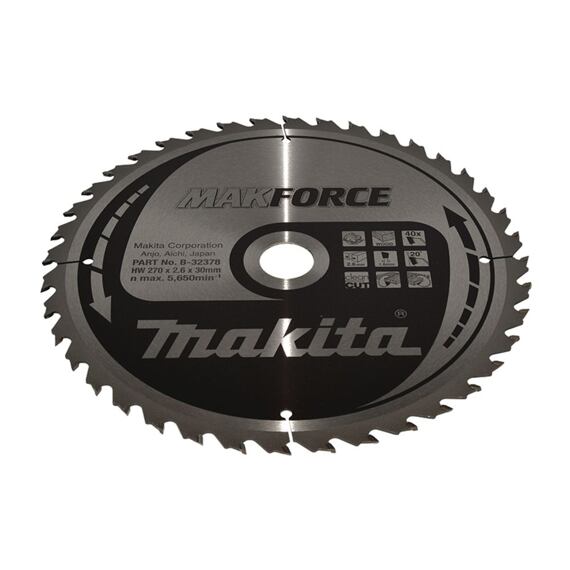 MAKITA B-32378 pilový kotouč 270*2,6*30mm, 40z, MAKFORCE, příčné i podélné řezání
