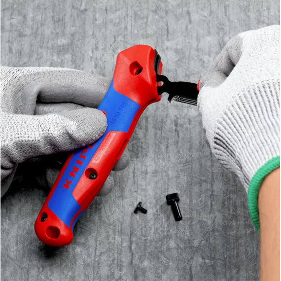 KNIPEX odizolovávací nůž s vodící patkou s funkcí ráčny, polohovatelný a složitelný, 1650145SB