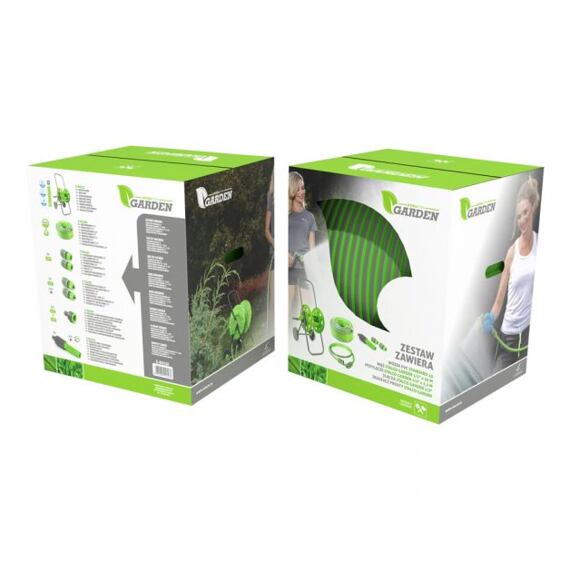 STALCO GARDEN naviják na hadici SET, hadice 1/2" 20m+adaptéry+pistole na vodu, 18040