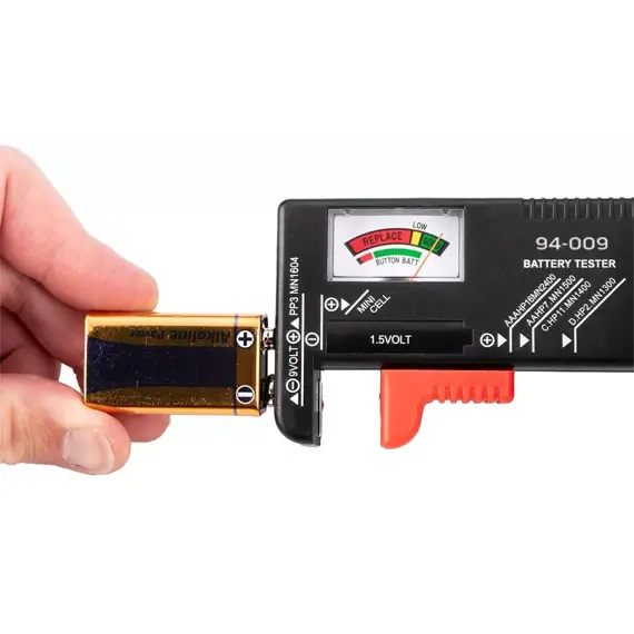 NEO tester baterií a akumulátorů 1,5V - 9V, včetně knoflíkových baterií, 94-009