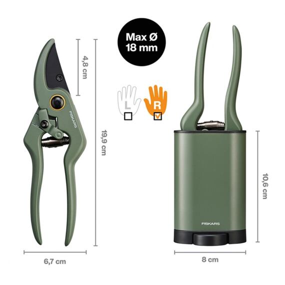 FISKARS 1075314 nůžky ruční dvousečné na keře a rostliny, čepele NEREZ, volně stojící pouzdro