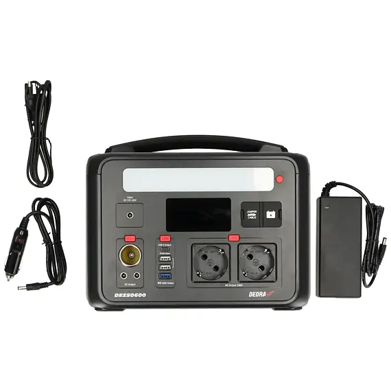 DEDRA DEZS0600 nabíjecí stanice/powerbanka 600/1200W, 640Wh, LiFePO4, 2*230V, DC 10-14,4V/10A